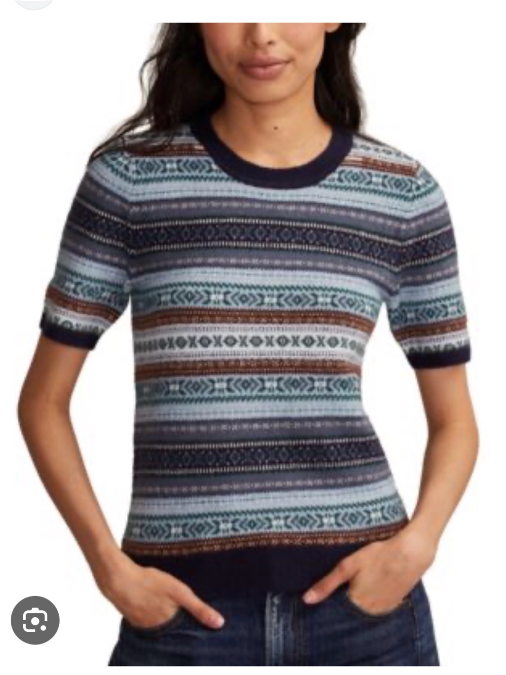 Lucky Brand Fair Isle Short Sleeve Sweater Xs